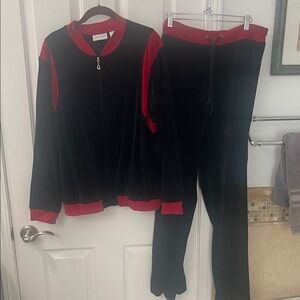 Velour Black and Red Women's Tracksuit